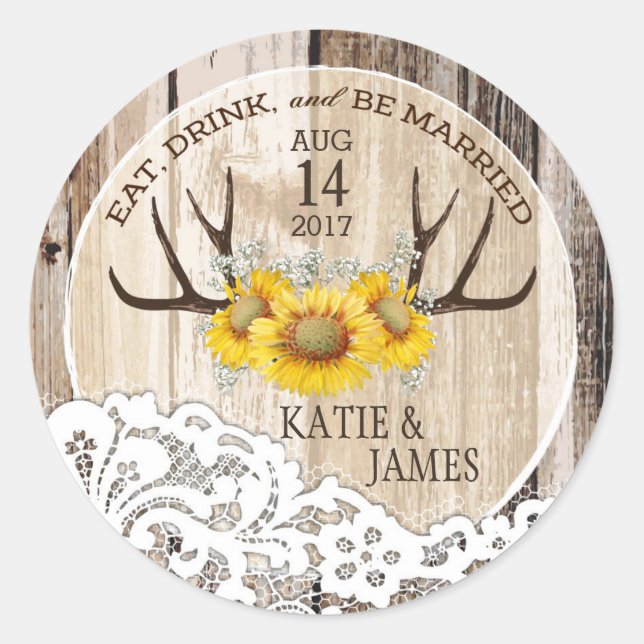 Adesivo Casamento de Campo Rustic Antlers Sunflower (Frente)