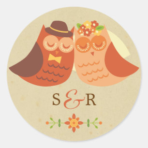 Adesivo Casamento de Casal Rustic Boho Lovebird Owl