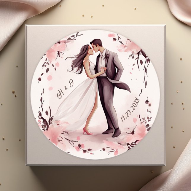 Adesivo Casamento de Casal único romântico (Romantic Unique Couple Wedding Classic Round Sticker)