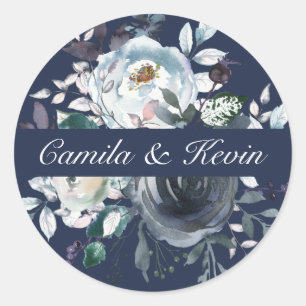 Adesivo Casamento de Casamento Floral de Marinho Azul de