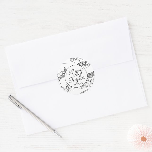 Adesivo Casamento de Chattanooga Toile Black and White (Envelope)