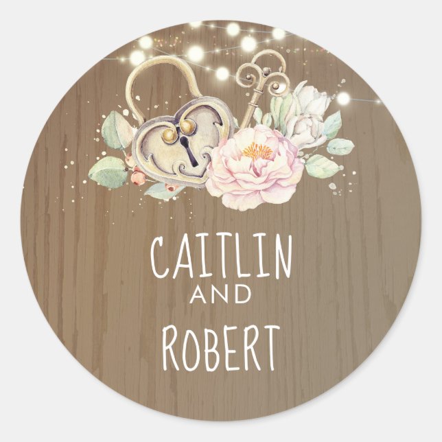 Adesivo Casamento de Chave de Bloqueio Vintage (Frente)