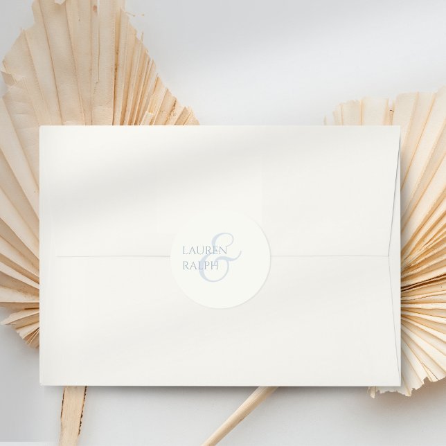 Adesivo Casamento de Chic Dusty Blue & Ivory Script (Criador carregado)