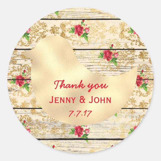 Adesivo Casamento de Chiques Russos Obrigado Madeira Flora (Frente)