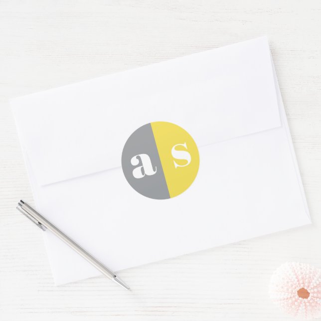 Adesivo Casamento de cinzas Elegante e monograma amarelo (Envelope)