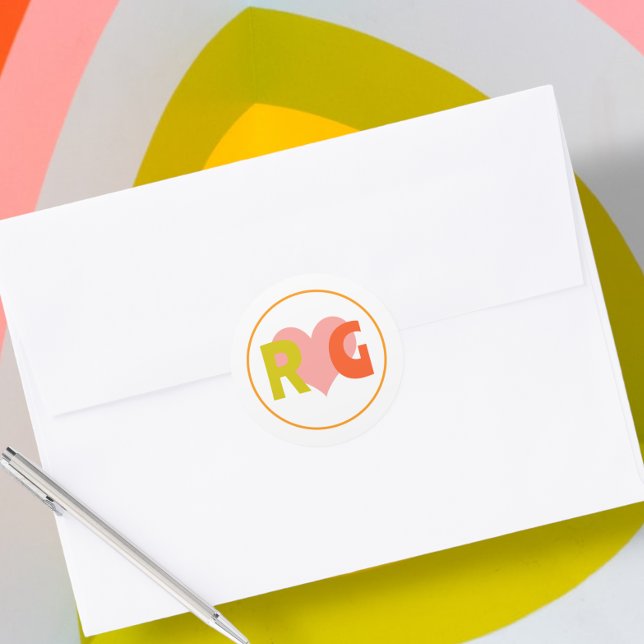 Adesivo Casamento De Citros De Retro Negrito (Bold Retro Citrus Wedding Classic Round Stickers from Ricaso. For the fun bold couple)