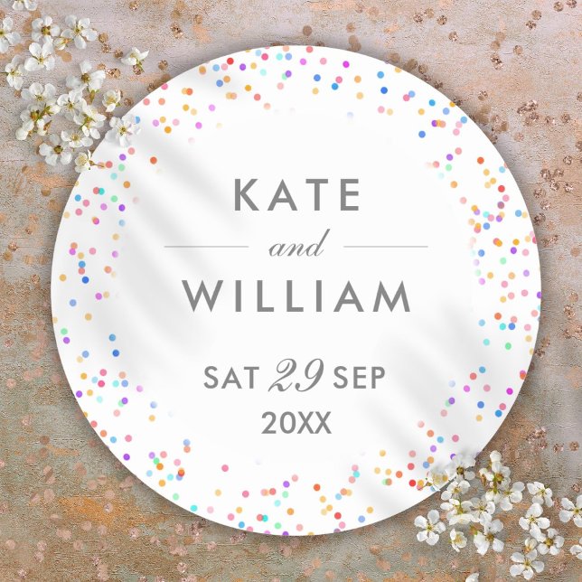 Adesivo Casamento de Confete Arco-Íris Colorido (Colorful Rainbow Confetti Wedding Classic Round Sticker)