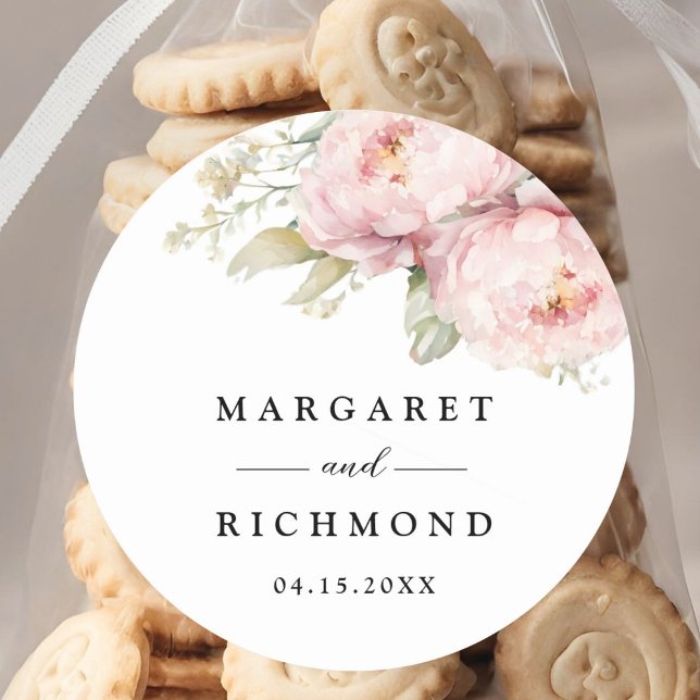 Adesivo Casamento de Cor d'Água Elegante de Peonia Rosa-Ro (Criador carregado)