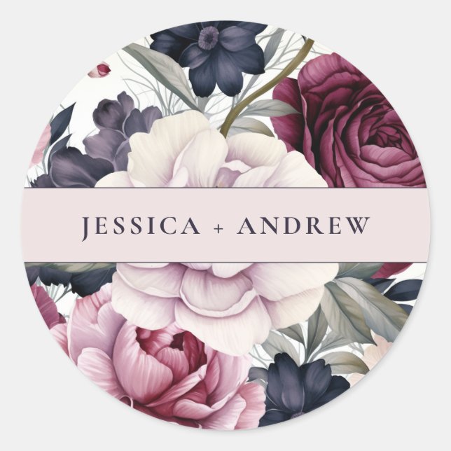 Adesivo Casamento De Cores De Água Flórida De Plum Purple  (Frente)