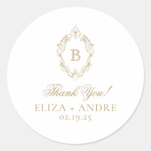 Adesivo Casamento de Crest Monograma Dourado Elegante