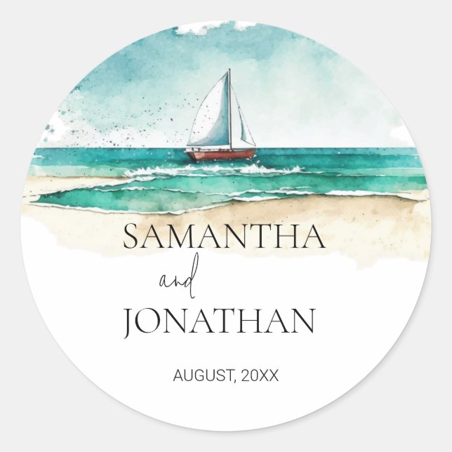 Adesivo Casamento de cruzeiro de barco a aquarela minimali (Frente)