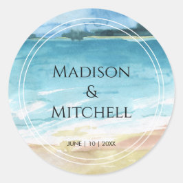 Adesivo Casamento de Destino do Oceano de Praia Watercolor