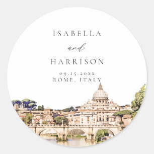 Adesivo Casamento de Destino Rome Itália Aquarela Silhueta