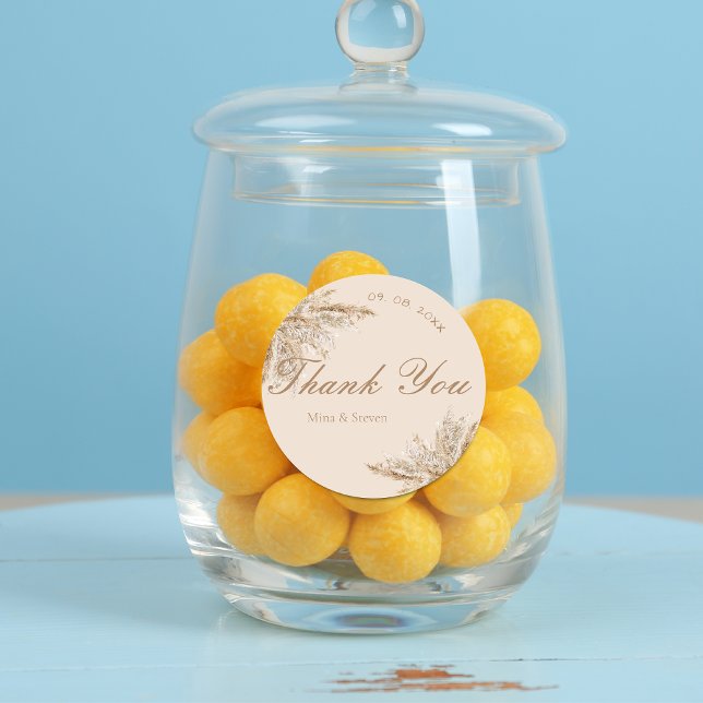 Adesivo Casamento de erva cremosa moderno Obrigado (Criador carregado)