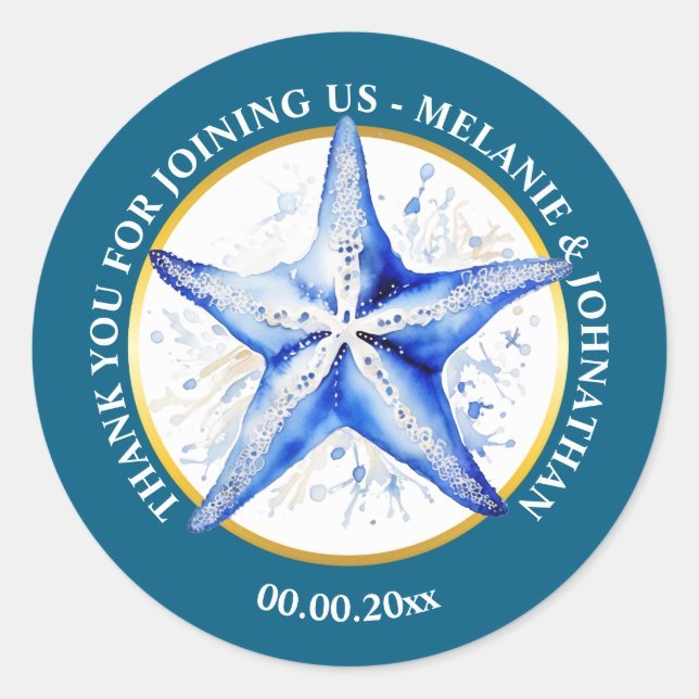 Adesivo Casamento de estrela-do-mar azul branco tema de pr (Frente)