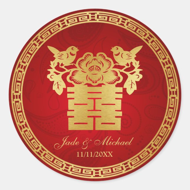 Adesivo Casamento de Felicidade Dupla do Amor Chinês (Frente)
