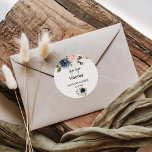 Adesivo Casamento de Feltro Floral Sip Hooray<br><div class="desc">Este elegante adesivo de casinha floral de Natal clássico é perfeito para um casamento tropical. O design retrata uma pincelada rosa desenhada à mão,  azul escuro e flores brancas marinhos,  inspiradoras elegância,  classe e beleza natural.</div>