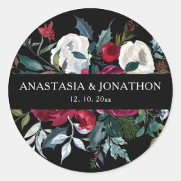 Adesivo Casamento de Feriado de Rosa Floral de Natal Elega