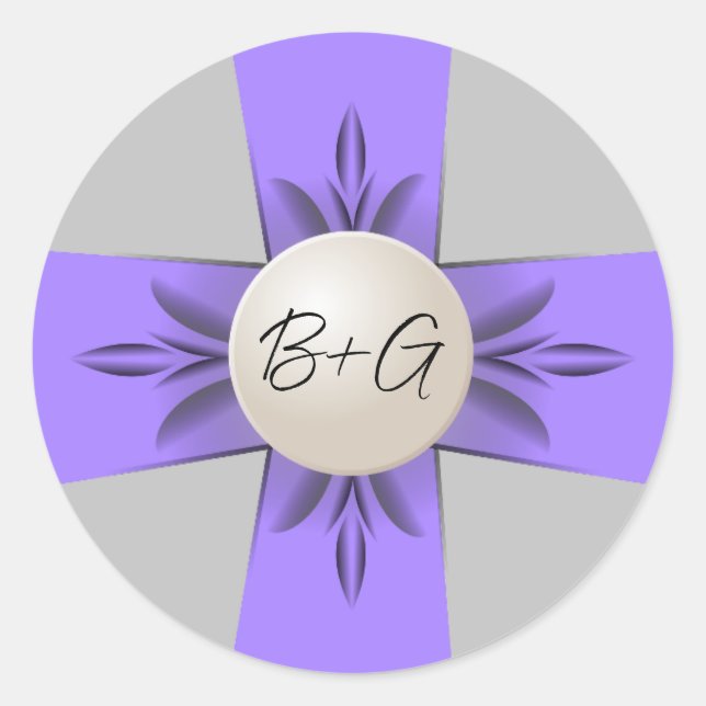 Adesivo Casamento de Fita de Lavanda Chic e Cinza Monogram (Frente)