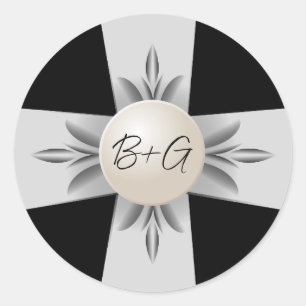 Adesivo Casamento de Fita de Pérolas de Monograma Branco e