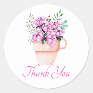 Adesivo Casamento de Flor de Aquarela Obrigado Floral Rosa