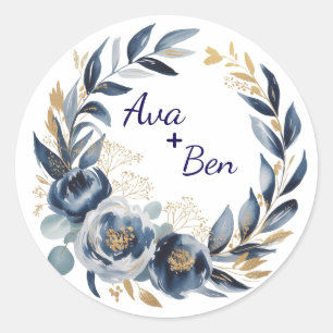 Adesivo Casamento de Flor de Peônia Azul Marinho e Dourado