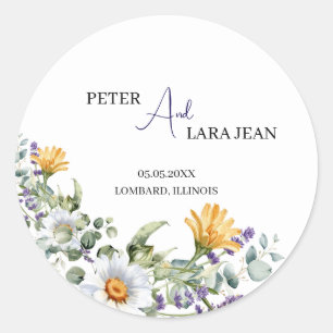 Adesivo Casamento de Flor Selvagem Amarelo Elegante