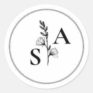 Adesivo Casamento de flor selvagem Mínimo BW Monograma