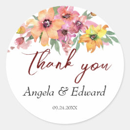 Adesivo Casamento De Florais Amarelo, Laranja E Rosa