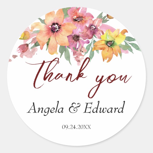 Adesivo Casamento De Florais Amarelo, Laranja E Rosa (Frente)