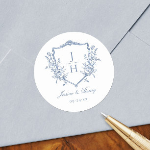 Adesivo Casamento de Floral Crest Monograma Azul Regência 