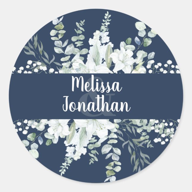 Adesivo Casamento de flores brancas florais com aquarela r (Frente)