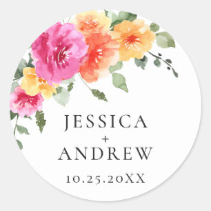 Adesivo Casamento de Flores Brilhantes de Aquarela Elegant