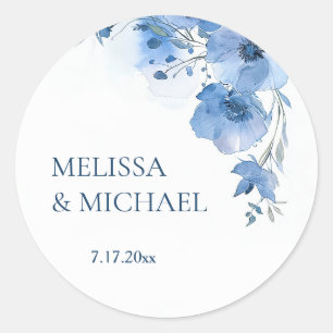 Adesivo Casamento de Flores de Aquarela Azul