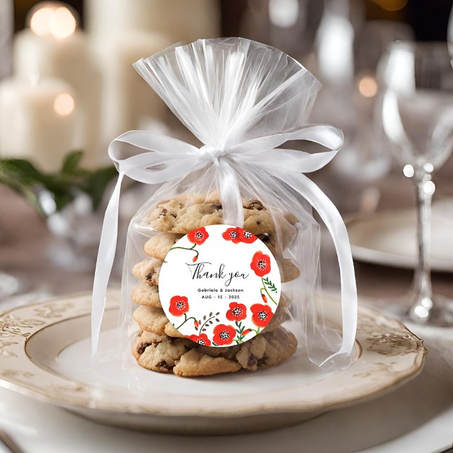 Adesivo Casamento de Flores do Papa Vermelho (Flowers Red Poppies wedding Classic Round Sticker)