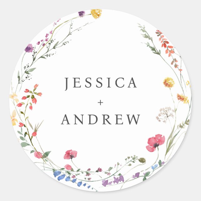 Adesivo Casamento de Flores Selvagens de Aquarelas Elegant (Frente)