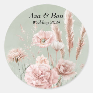 Adesivo Casamento de Flores Selvagens Rosa e Verde