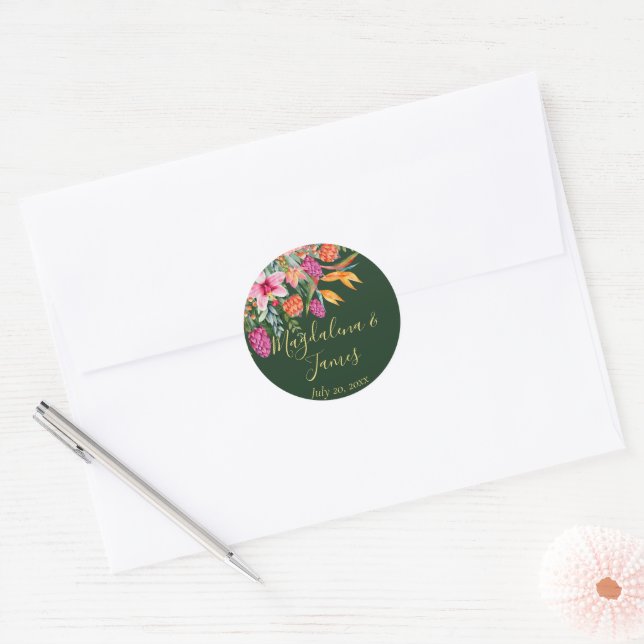 Adesivo Casamento de Flores Tropicais Cor-de-Rosa Laranja  (Envelope)