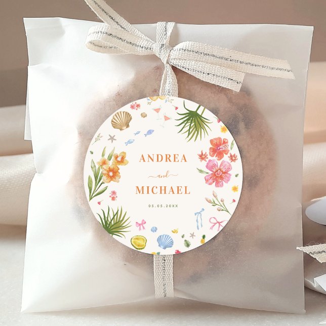 Adesivo Casamento de Flores Tropicais De Mão Desenhada (Criador carregado)