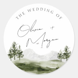 Adesivo Casamento de Floresta de Montanha de Aquarela Eleg