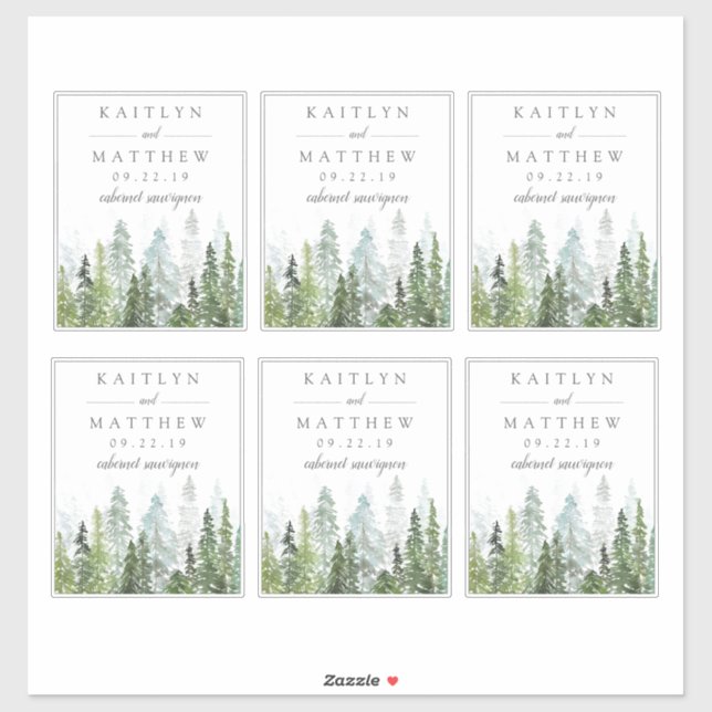 Adesivo Casamento de Floresta de Pinheiros com Aquarela -  (Folha)