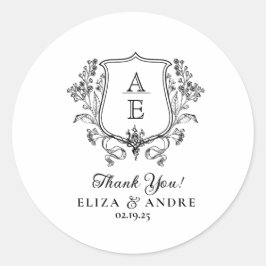 Adesivo Casamento de Folha de Folha do Monograma Branco e