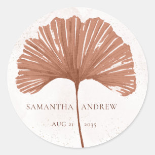 Adesivo Casamento de Folha de Ginkgo em Aquarela Terracota