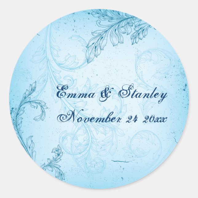 Adesivo Casamento de folha de rolagem azul-turquesa de vin (Frente)