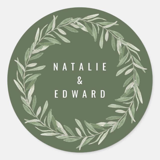 Adesivo Casamento de folhagem de oliveira moderna (Frente)