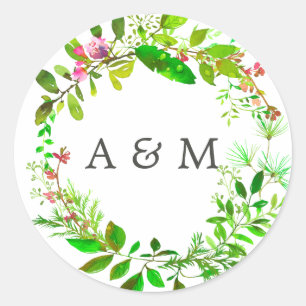 Adesivo Casamento de Folhagem de Primavera de Aquarela