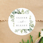 Adesivo Casamento de Folhagem Verde Eucalyptus<br><div class="desc">Este adesivo de casamento apresenta cor d'água,  eucalipto,  folhas verdes e quadrado. Para personalização mais avançada deste design,  clique no link "Personalizar mais". Itens correspondentes também estão disponíveis.</div>