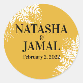 Adesivo Casamento de Folhas Amarelas de Mostarda Elegante