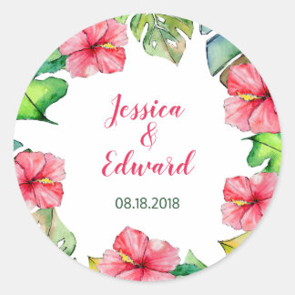 Adesivo Casamento de Folhas Tropicais de Aquarela Floral