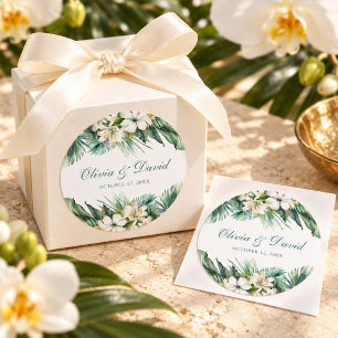 Adesivo Casamento de Folhas Tropicais e Flores Brancas